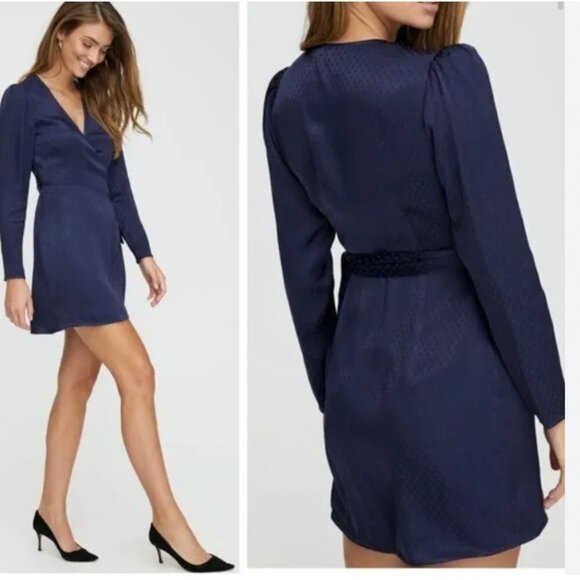 Aritzia Blue Long Sleeve Wrap Cocktail Dress - Picture 1 of 12
